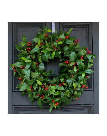 Green Laurel & Red Berry Christmas Holiday Wreath – 22”