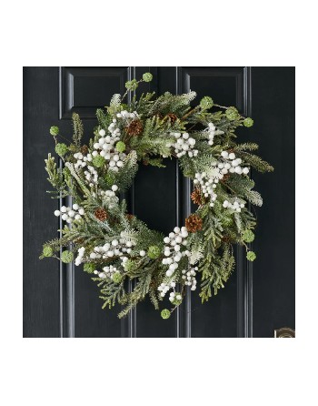 White Sugar Berry, Pinecone & Winter Greenery Christmas Wreath – 24”