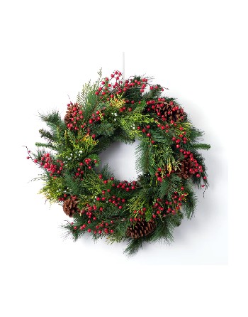 Classic Mixed Pine, Cedar, Red Winter Berry & Pinecone Christmas Front Door Wreath – 24”