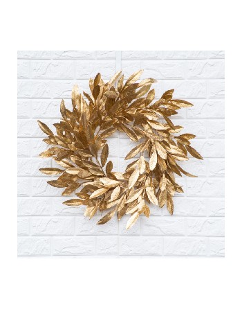Antiqued Gold Bay Leaf Christmas Holiday Wreath – 24”