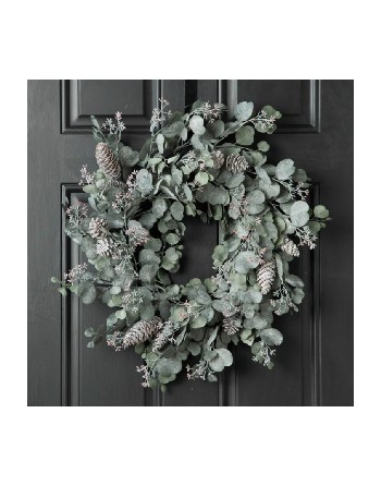 Dusty Green Silver Dollar Eucalyptus & Pinecone Christmas Wreath – 22”