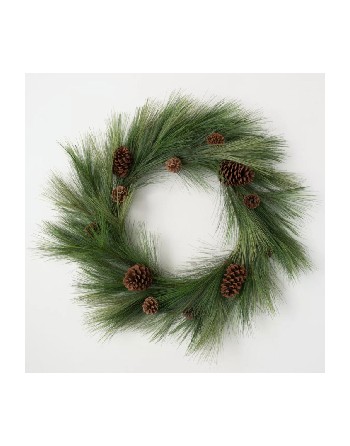 Deluxe Long Needle Pine & Pinecone Faux Winter Greenery Front Door Mantel Wreath – 28”