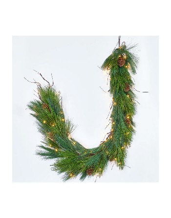 Pre-Lit Long Needle Pine & Pinecone Christmas Garland – 6ft Length